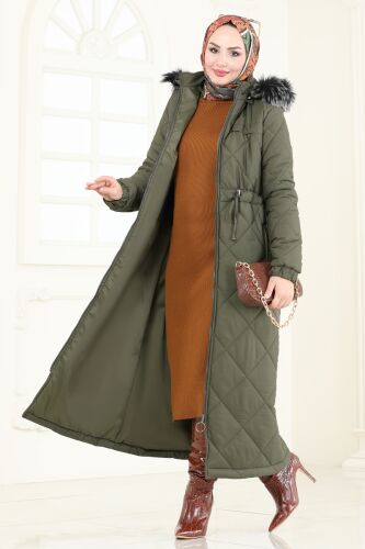 moda selvim معطف اخضر عفني 3105HN394 - Thumbnail