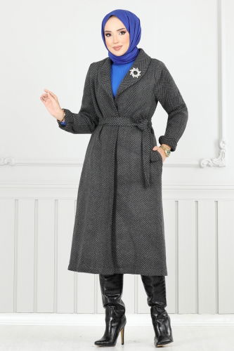 moda selvim Coat 319EVO1066 Black - Thumbnail