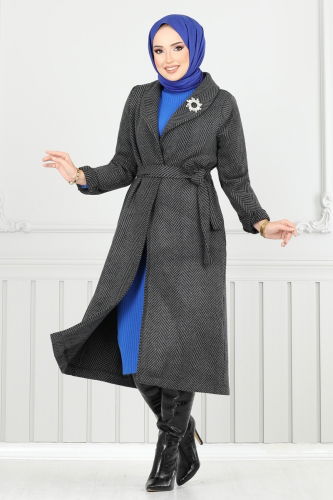 moda selvim Coat 319EVO1066 Black - Thumbnail