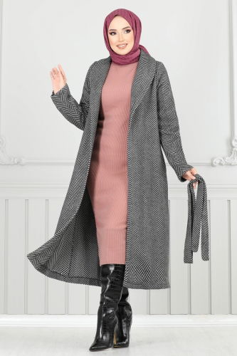 moda selvim Coat 319EVO1066 Gray - Thumbnail