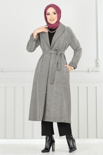 moda selvim Coat 319EVO1066 Stone - Thumbnail