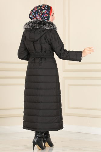 moda selvim Coat 3907HN218 Black - Thumbnail