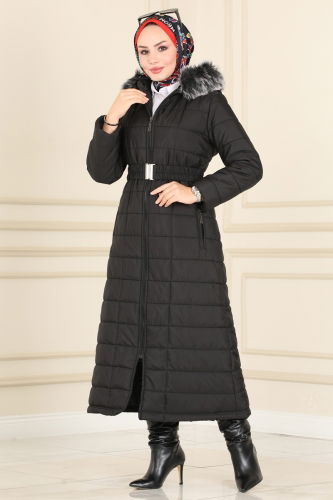 moda selvim Coat 3907HN218 Black - Thumbnail