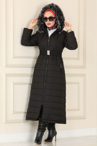 moda selvim Coat 3907HN218 Black - Thumbnail