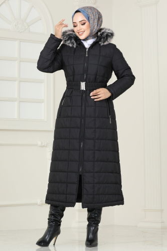 moda selvim Coat 3907HN218 Black - Thumbnail