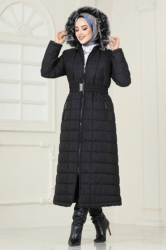 moda selvim Coat 3907HN218 Black - Thumbnail