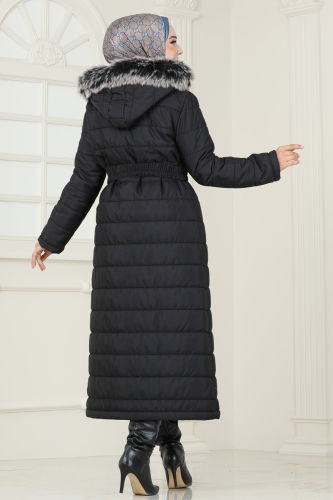 moda selvim Coat 3907HN218 Black - Thumbnail