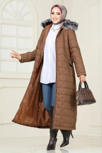 moda selvim Coat 3907HN218 Brown - Thumbnail