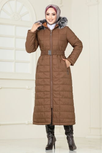 moda selvim Coat 3907HN218 Brown - Thumbnail