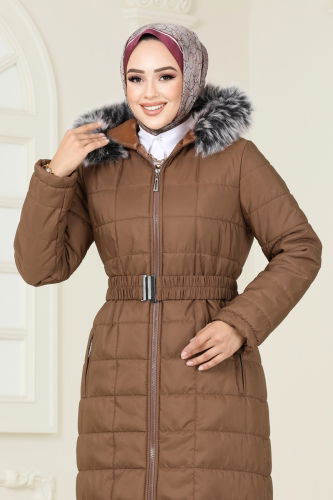 moda selvim Coat 3907HN218 Brown - Thumbnail