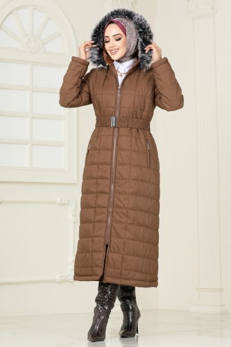 moda selvim Coat 3907HN218 Brown - Thumbnail