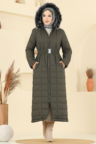 moda selvim Coat 3907HN218 Khaki - Thumbnail