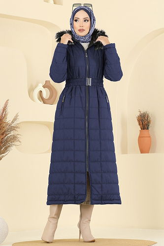 moda selvim Coat 3907HN218 Light Navy Blue - Thumbnail