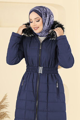 moda selvim معطف كحلي فاتح 3907HN218 - Thumbnail