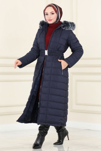 moda selvim Coat 3907HN218 Navy Blue - Thumbnail