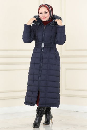 moda selvim Coat 3907HN218 Navy Blue - Thumbnail