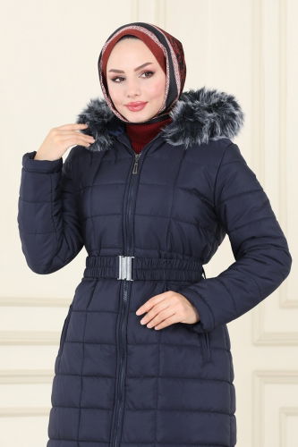 moda selvim Coat 3907HN218 Navy Blue - Thumbnail