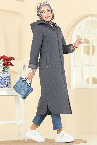 moda selvim معطف رمادي غامق 4009HN394 - Thumbnail