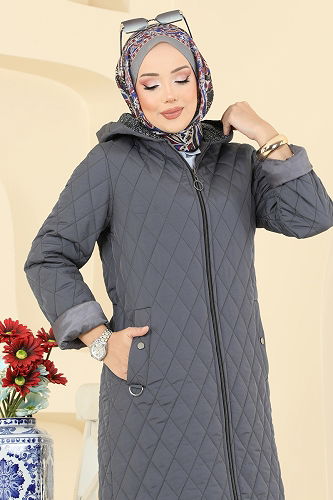 moda selvim معطف رمادي غامق 4009HN394 - Thumbnail