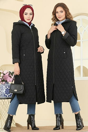 moda selvim Coat 4009HN394 Black - Thumbnail
