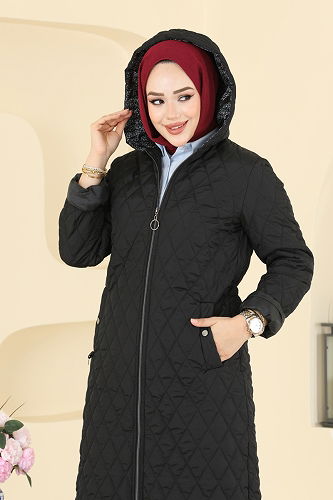 moda selvim معطف أسود 4009HN394 - Thumbnail