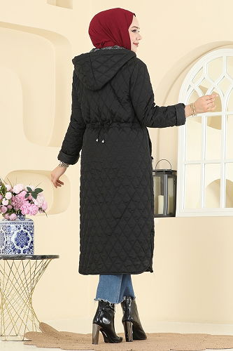 moda selvim معطف أسود 4009HN394 - Thumbnail