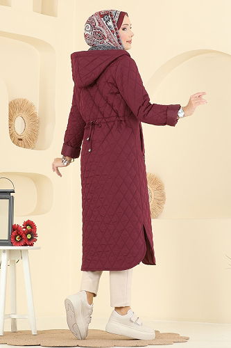 moda selvim Coat 4009HN394 Burgundy - Thumbnail