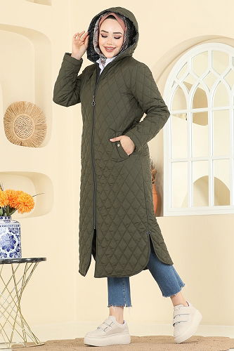moda selvim Coat 4009HN394 Khaki - Thumbnail