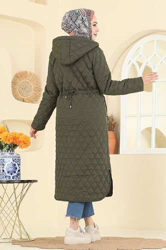 moda selvim معطف اخضر عفني 4009HN394 - Thumbnail