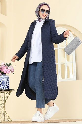 moda selvim Coat 4009HN394 Light Navy Blue - Thumbnail