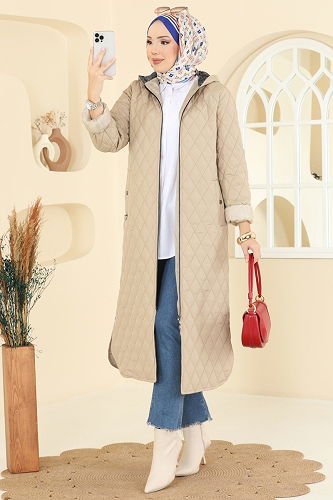 moda selvim معطف بيج 4009HN394 - Thumbnail