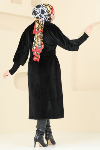 moda selvim Coat 4405AL357 Black - Thumbnail