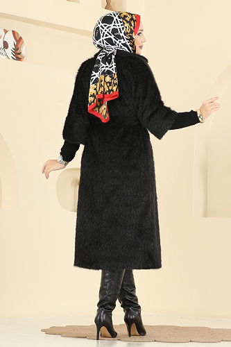 moda selvim Coat 4405AL357 Black - Thumbnail