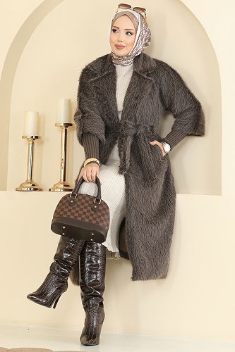 moda selvim Coat 4405AL357 Brown - Thumbnail