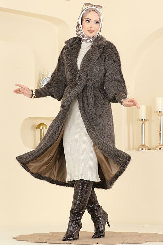 moda selvim Coat 4405AL357 Brown - Thumbnail