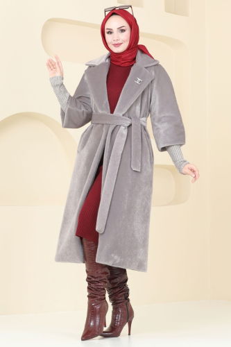 moda selvim Coat 4405AL357 Gray - Thumbnail