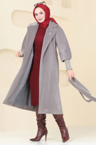 moda selvim Coat 4405AL357 Gray - Thumbnail