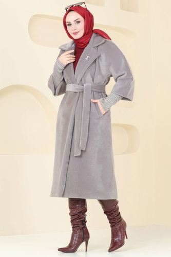 moda selvim Coat 4405AL357 Gray - Thumbnail