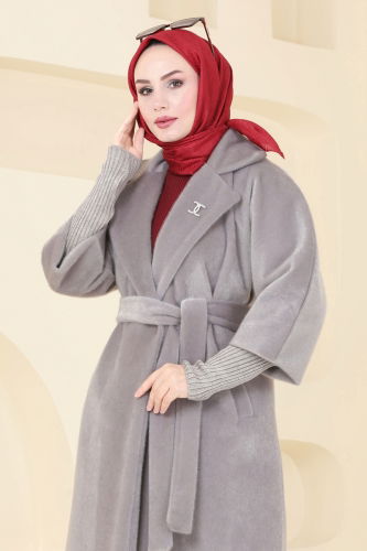 moda selvim Coat 4405AL357 Gray - Thumbnail