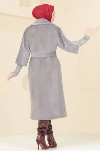 moda selvim Coat 4405AL357 Gray - Thumbnail