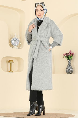 moda selvim Coat 4405AL357 Gray - Thumbnail