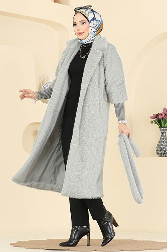 moda selvim معطف رمادي 4405AL357 - Thumbnail