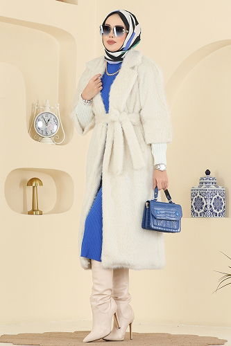 moda selvim Coat 4405AL357 Stone - Thumbnail
