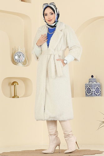 moda selvim Coat 4405AL357 Stone - Thumbnail