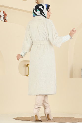 moda selvim Coat 4405AL357 Stone - Thumbnail