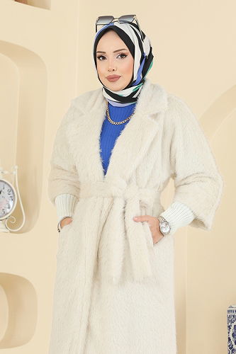 moda selvim معطف بيج 4405AL357 - Thumbnail