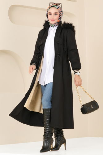 moda selvim Coat 4625MDH809 Black - Thumbnail