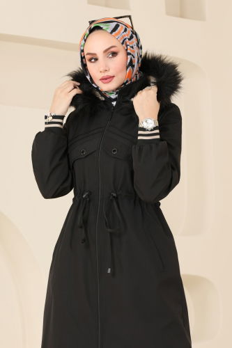 moda selvim Coat 4625MDH809 Black - Thumbnail