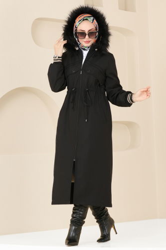 moda selvim Coat 4625MDH809 Black - Thumbnail