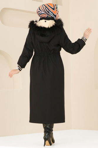 moda selvim Coat 4625MDH809 Black - Thumbnail